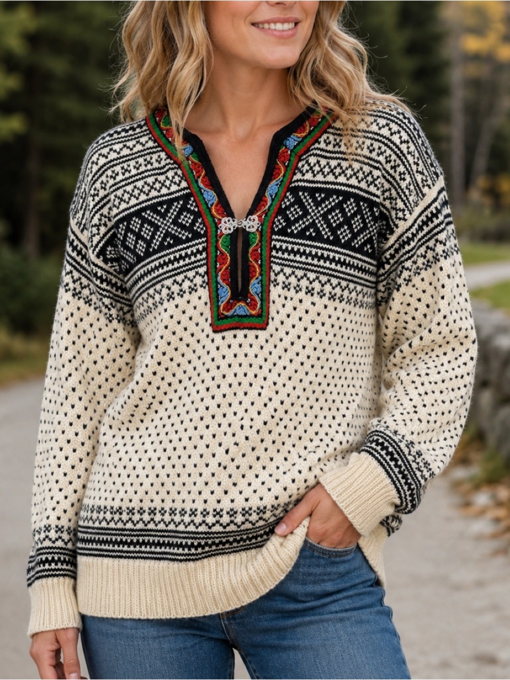 Dale of Norway Wool Sweater Unisex Womenβs L 44 Norwegian Nordic Fair Isle